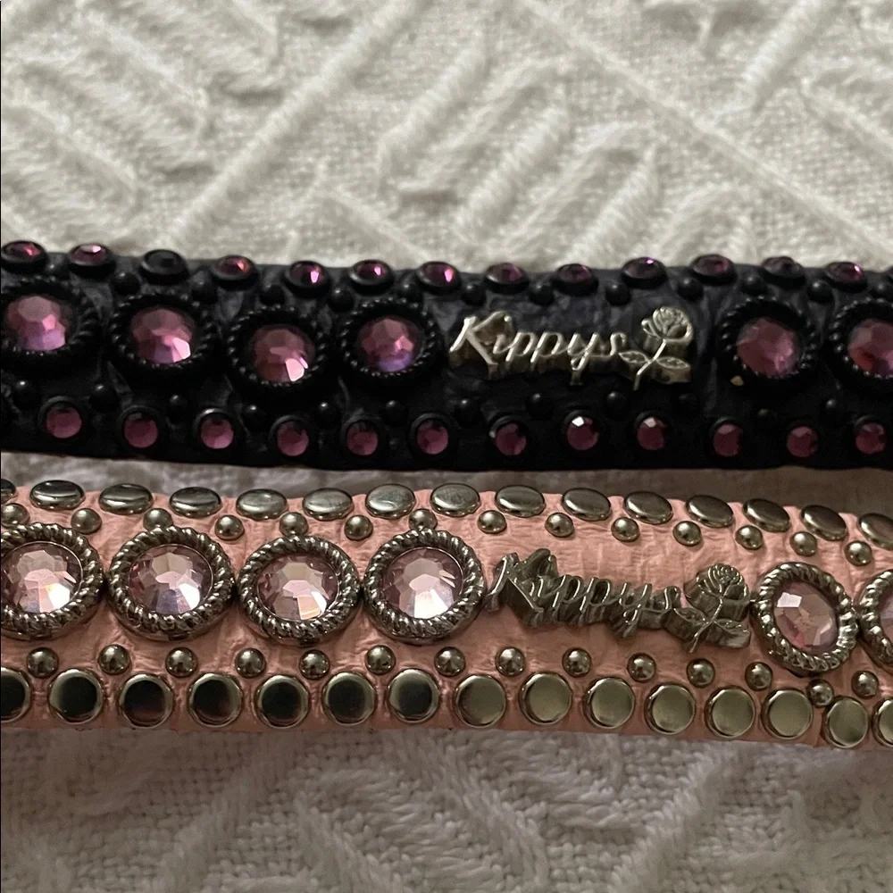 2 Kippy's Pink and Black Studded Belts Real genuine leather size 30 Small